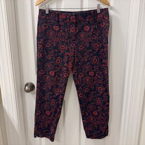 Ann Taylor Loft Womens Marisa Pants Floral Cropped Trousers Sz 8 Red/Navy Career
